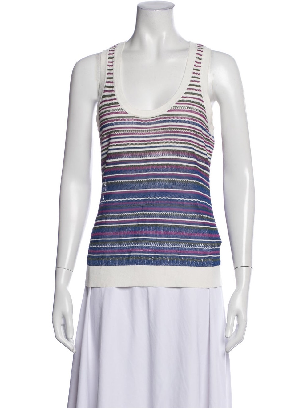 Veronica Beard Striped Blue & Purple Scoop Neck Knit Tank Top